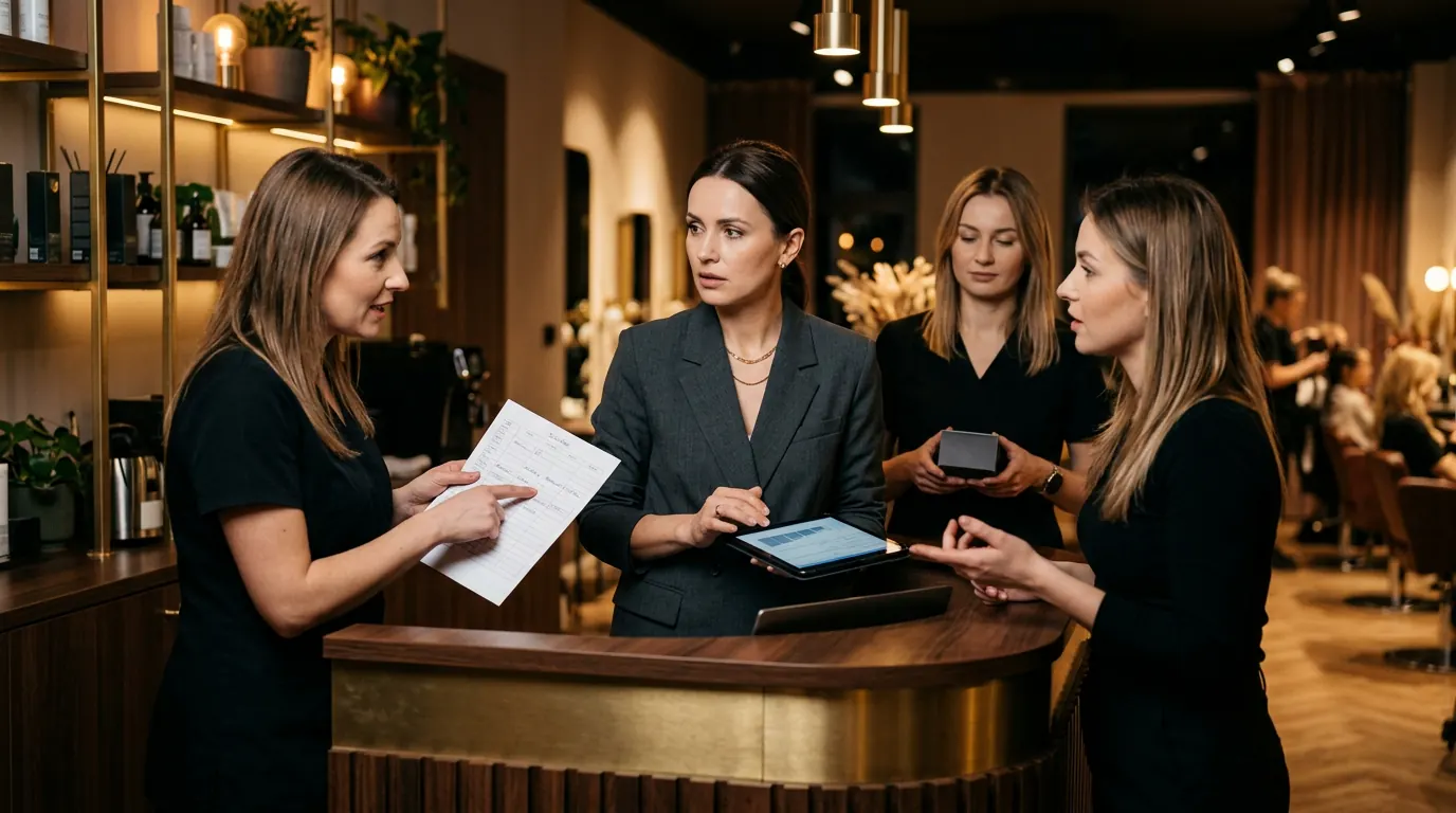 Właścicielka salonu w centrum zespołu, który czeka na jej decyzje