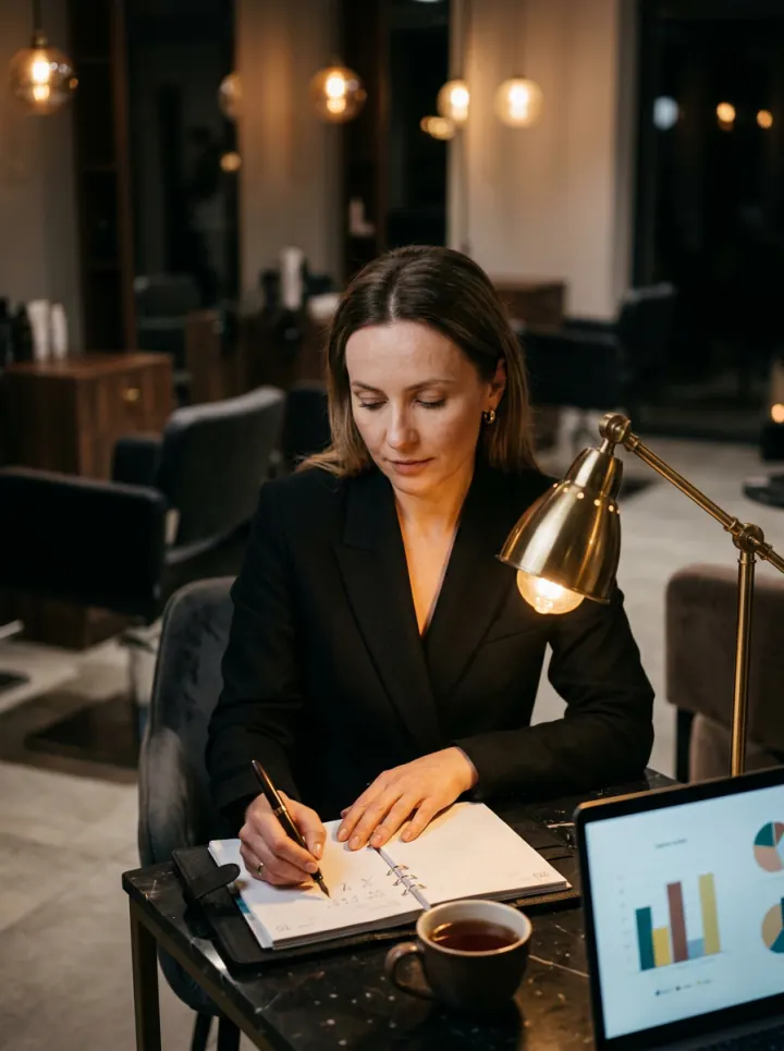 Właścicielka salonu przy pracy nad biznesem